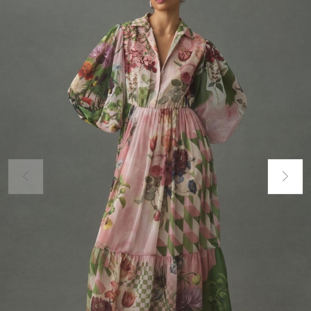 Anthropologie Floral Patchwork Dress - Pink and Green